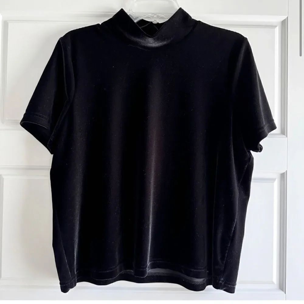 Madewell Velvet Mockneck Tee top blouse Black romantic, goth oversized boho XS - Picture 4 of 11